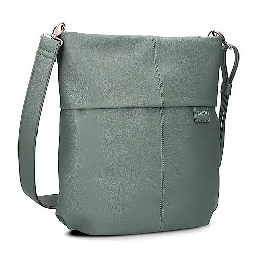 Produktbild: Zwei Damen Handtasche Mademoiselle.M M12 Umhängetasche 7 Liter Crossbody Bag, Schultertasche in DIN-A4-Größe, Schlüsselring, Geheimfach, inkl. extra kurzen abnehmbaren Schultergurt (eucalyptus)