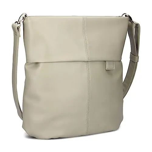 Produktbild: Zwei Damen Handtasche Mademoiselle.M M12 Umhängetasche 7 Liter Crossbody Bag, Schultertasche in DIN-A4-Größe, Schlüsselring, Geheimfach, inkl. extra kurzen abnehmbaren Schultergurt (cement)