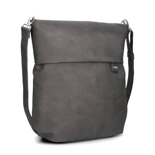 Produktbild: Zwei Damen Handtasche Mademoiselle.M M140 Umhängetasche 12 Liter klassische Crossbody Bag aus weichem Kunstleder, DIN-A4 passend, große Tasche für die Arbeit, Büro oder Uni (nubuk-stone)