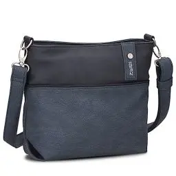 Produktbild: Zwei Damen Umhängetasche JANA J8 Crossbody Bag 3 Liter Bicolor Handtasche im Canvas-Stil, weiches Kunstleder, ideal für den Alltag, inkl. 2 abnehmbare Schultergurte kurz & lang (nubuk-ink)