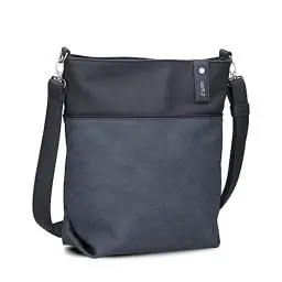 Produktbild: Zwei Damen Umhängetasche Jana J12 Crossbody Bag 9 L Handtasche Bicolor Canvas-Stil passender Kosmetikbeutel extra Schultergurt & Schlüsselband, Schultertasche DIN-A4 passend (nubuk-ink)