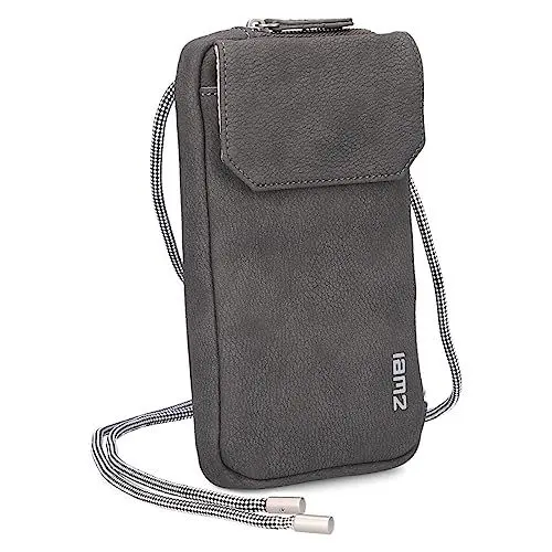 Produktbild: Zwei Handytasche zum Umhängen Mademoiselle.M MP30 Smartphone-Etui & Geldbörse 2-in-1, umlaufender Reißverschluss, längenverstellbarer Riemen, Mini-Handtasche 19 x 10 x 3 cm (Nubuk-Stone)
