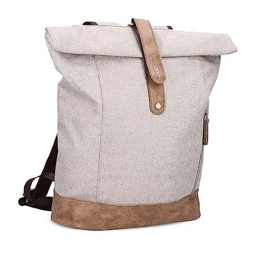 Produktbild: Rolltop-Rucksack Olli O24 Tagesrucksack 15 Liter wasserabweisend strapazierfähig im Canvas-Stil als Schulrucksack & Laptop-Rucksack geeignet für Teenager Damen & Herren (stone)