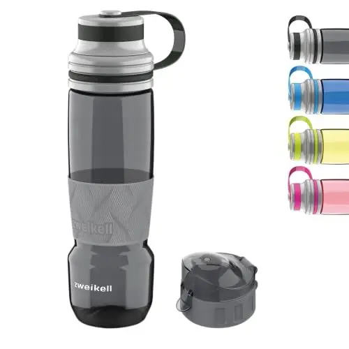 Produktbild: Zweikell Trinkflasche 650ml, Tritan Wasserflasche, BPA Frei, Wasserflasche auslaufsicher für Kinder, Schule, Sport, Uni, Outdoor, Mit Flaschendeckel Geschenk, Silikon rutschfeste, schwarz
