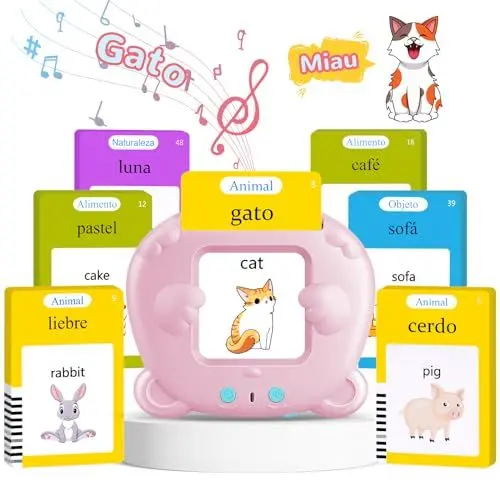 Produktbild: Zweisprachige Sprechende Lernkarteikarten (Englisch und Spanisch), Sprechende Flash-Karten für Kleinkinder 2-6 Jahre, 112 Blätter 224 Wörter, Hörbar Lernspielzeug, Interaktive Spielzeug für Kinder