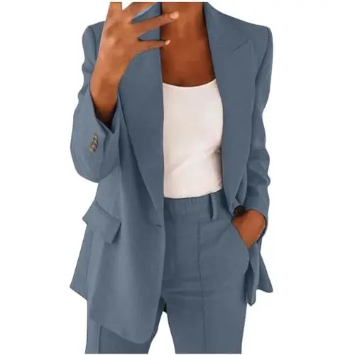 Produktbild: zweiteiler damen sommer,Hosenanzug Zweiteiler Damen Elegant Business Anzuge Set Sportlich Outfit Einfarbig Blazer Hose 2 Teilig Festlich Lange Hosenanzüge Streetwear Trainingsanzüge,1-Dunkelgrau M
