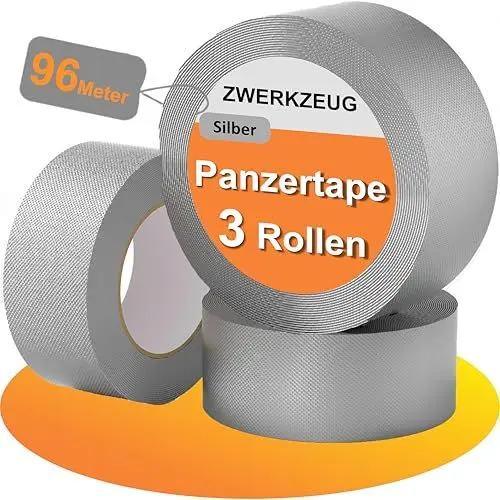 Produktbild: ZWERKZEUG Panzertape - 3 Rollen - Reparatur Klebeband - Gewebeband - extra stark - wasserfest - Gaffa Tape - power Duct Tape - Panzerband - in zwei Farben erhältlich - 48mm x 96m
