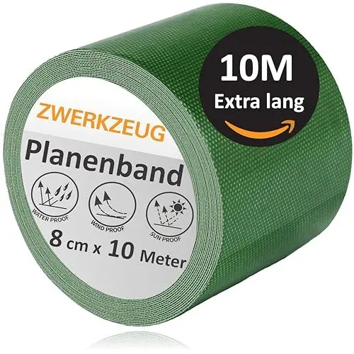 Produktbild: ZWERKZEUG Planenband - Reparaturkleberband – extra lang 8cm x10m - hohe Klebekraft – UV beständig – Wasserfest – in zwei Farben erhältlich - geeignet für Abdeckplane, Gewerbeplane, Zelt, Sonnenschirm