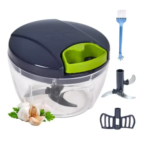 Produktbild: Zwiebelschneider Manuell 500ML Zwiebel Zerkleinerer mit Seilzug leicht zu ziehen Multizerkleinerer Zwiebelhacker Gemüseschneider Mixer zum Multischneider von Knoblauch/Nüsse/Obst (Tiefblau)
