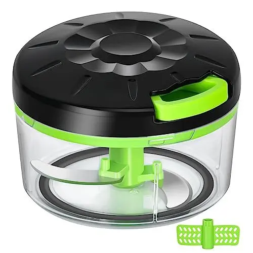 Produktbild: Zwiebelschneider Manuell 700ML Zwiebel Zerkleinerer mit Seilzug Küchen-Universal-zwiebelhacker mit Multizerkleinerer Gemüseschneider mit Mixer zum Schneiden von Knoblauch/Nüssen/Obst (Schwarz)…
