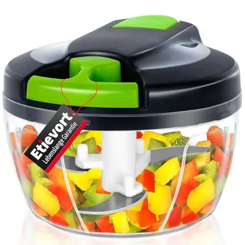 Produktbild: Zwiebelschneider, Zwiebelhacker, mit Edelstahlklingen und 4 in 1 Scheiben Zerkleinerer Manuell, Onion Chopper, Multizerkleinerer Manuell für Gemüse,Obst,Knoblauch, Zwiebel Zerkleinerer (Blau)