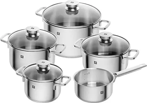 Produktbild: ZWILLING Focus Kochtopf-Set, 5-teilig, 4 Deckel, Induktionsgeeignet, Edelstahl
