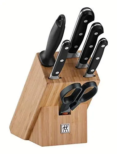 Produktbild: ZWILLING Professional S Messerblock, 7-teilig, Bambusblock, Messer, Wetzstab und Schere, Rostfreier Spezialstahl/Kunststoff-Griff mit Nieten, Schwarz (Made in Germany)
