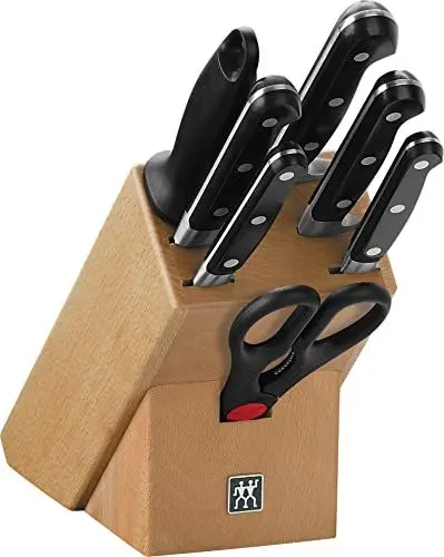 Produktbild: ZWILLING Professional S Messerblock, 8-teilig, Holzblock, Messer, Wetzstab, und Schere, Rostfreier Spezialstahl/Kunststoff-Griff mit Nieten, Schwarz (Made in Germany)