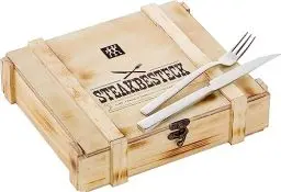 Produktbild: ZWILLING Steakbesteck Set für 6 Personen, 12-teilig, 6 Steakmesser und 6 Steakgabeln, Inkl. Holz-Aufbewahrungskiste, Rostfreier Edelstahl / Holz, Silber