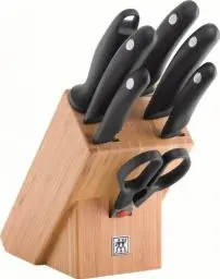 Produktbild: ZWILLING Style Messerblock, 8-teilig, Bambusblock, Messer, Wetzstab und Schere aus rostfreiem Spezialstahl/Kunststoff-Griff, Schwarz, Bois Clair