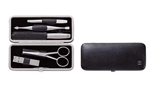 Produktbild: ZWILLING TWINOX Maniküre Pediküre Set 5-teilig, Premium Edelstahl Nagelset für Hände und Füße, Leder mit Metallrahmen, Schwarz