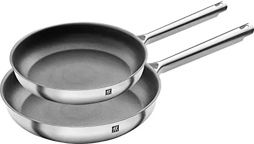 Produktbild: ZWILLING TrueFlow Bratpfannen-Set, 2-teilig (24 cm + 28cm), Antihaftbeschichtung, Induktionsgeeignet, Edelstahl, Silber/Schwarz
