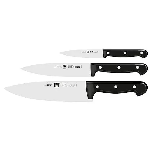 Produktbild: ZWILLING Twin Chef Messer-Set, 3-teilig (Spick-/Garniermesser 10 cm, Kochmesser 20 cm, Fleischmesser 16 cm), Rostfreier Spezialstahl/Kunststoff-Griff im Nietendesign, Schwarz