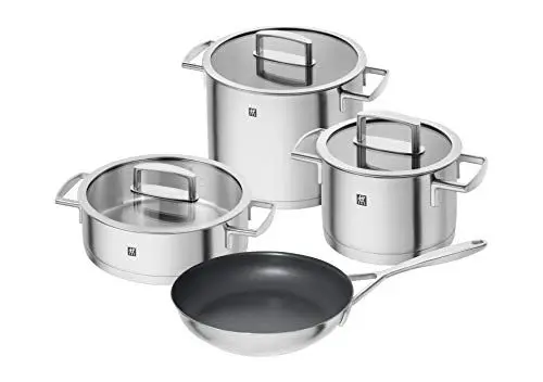 Produktbild: ZWILLING Vitality Kochtopf-Set mit 2 Pfannen, 4-teilig, 3 Deckel, Induktionsgeeignet, Edelstahl, Silber