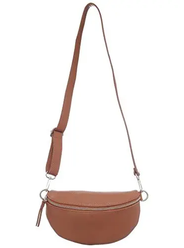 Produktbild: Zwillingsherz Bauchtasche mit Reißverschluss 100% Echtleder – Hochwertige Damen Bauchtasche Crossbag klein und elegant - Schultertasche Bauchtasche