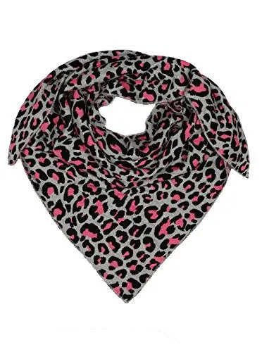 Produktbild: Zwillingsherz Dreieckstuch aus Baumwolle - Hochwertiger Schal mit Leo Design für Damen- Uni - XXL Hals-Tuch und Damenschal - Strick-Waren - für Herbst Frühjahr Sommer pink grau
