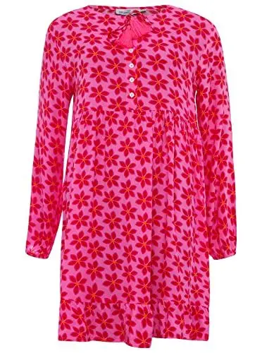 Produktbild: Zwillingsherz Freizeitkleid im Blumenmuster – Hochwertiges Sommerkleid für Damen Frauen Mädchen – Kordeln & Tasseln - Abendkleid Cocktailkleid Strandkleid - Locker luftig - Für Frühling Sommer Herbst