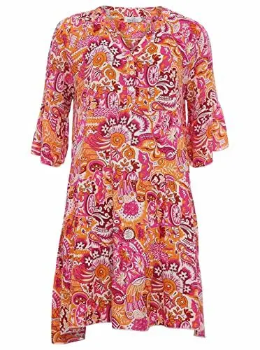 Produktbild: Zwillingsherz Freizeitkleid mit Blumenmuster – Hochwertiges Sommerkleid für Damen Frauen Mädchen mit Knopfleiste und Stehkragen - Cocktailkleid Strandkleid - Locker luftig für Frühling Sommer Herbst
