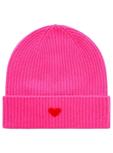 Produktbild: Zwillingsherz Grobstrick-Wintermütze aus 100% Kaschmir - Hochwertige Unisex Strickmütze Herz Patch für Damen Jungen Mädchen - Hat – One Size – Cashmere – warm & weich im Frühjahr Herbst & Winter