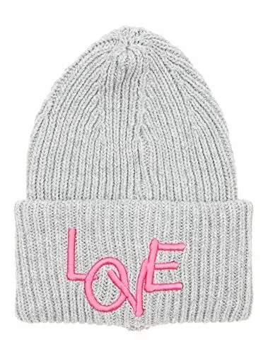Produktbild: Zwillingsherz Slouch-Beanie-Mütze aus Wolle - Hochwertige Strickmütze mit Love Stickerei für Damen Mädchen Jungen - Hat - One Size - warm und weich für Frühling Herbst und Winter-HGR
