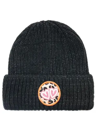 Produktbild: Zwillingsherz Slouch-Beanie-Mütze mit Wolle - Hochwertige Strickmütze mit Leo Herz Patch Stickerei Muster für Damen Mädchen Jungen - Hat - OneSize - warm und weich für Frühling Herbst und Winter