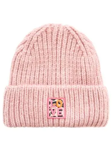 Produktbild: Zwillingsherz Slouch-Beanie-Mütze mit Wolle - Hochwertige Strickmütze mit Leo Love Patch Stickerei Muster für Damen Mädchen Jungen - Hat - OneSize - warm und weich für Frühling Herbst und Winter