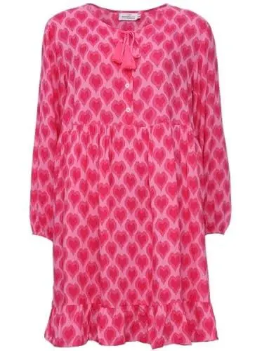 Produktbild: Zwillingsherz Sommerkleid im Herz Flammen Muster – Hochwertiges Freizeitkleid für Damen Frauen Mädchen - Abendkleid Cocktailkleid Strandkleid - Locker luftig trendig - Für Frühling Sommer Herbst