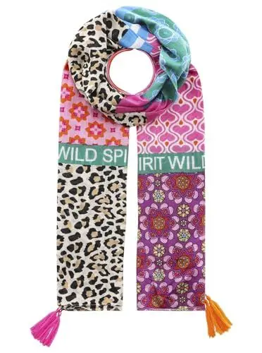 Produktbild: Zwillingsherz Viskose Schal Halstuch Frauen - Hochwertiger Freizeitschal Sommerschal luftiges Halstuch - weiche elegante Chiffon-Stola Leo Tasseln
