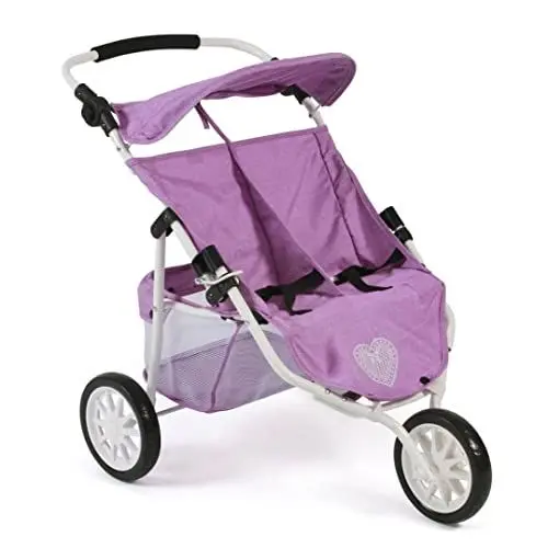 Produktbild: Zwillingsjogger, Puppenwagen für Zwei Puppen, 3-Rad Zwillingsbuggy für Kinder von 4 bis 8 Jahren