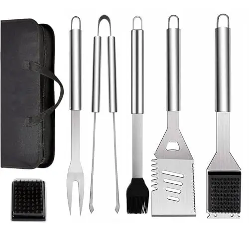 Produktbild: ZWMYF Edelstahl Grillbesteck-Set 6-TLG Professionelle Grill Bestecksets in Tragetasche BBQ Grillwerkzeug Grillset Werkzeuge für Männer und Frauen Camping Garten