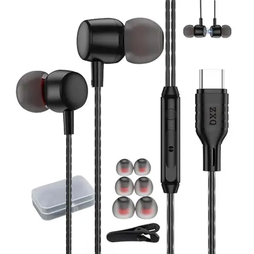 Produktbild: ZXQ USB C Kopfhörer In-Ear Mit Kabel für iPhone 15 Pro Max Plus iPad Air Mini Samsung Galaxy A54 A53 S23 Ultra S22 S21 FE S20 Kopfhörer USB Typ C für Pixel 7 One Plus Huawei Mate 60 P40(Black)
