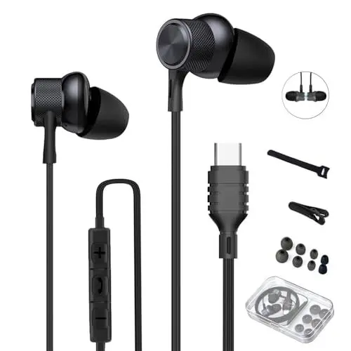 Produktbild: ZXQ USB C Kopfhörer mit Kabel,In-Ear Kopfhörer USB C mit Mikrofon für Samsung Galaxy A54 A53 S23 S22 Ultra S21 iPhone 15 Pro Max iPad Pro Air Huawei Mate 60 pro P40 Pixel OnePlus (Grau)