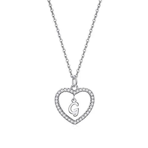 Produktbild: ZYAWP Herz Initial Halskette für Frauen Personalisierte Silber Halskette Buchstabe A-Z Name Anhänger Halsketten CZ Schmuck Message Card Geschenke für Mädchen (G)