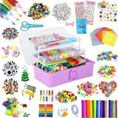 Produktbild: zycBernoi 3000+ Bastelset Kinder, Arts and Crafts Supplies for Kids, Pfeifenreiniger Bunt Bastelkoffer Kinder, DIY Set Zum Basteln und Dekorieren