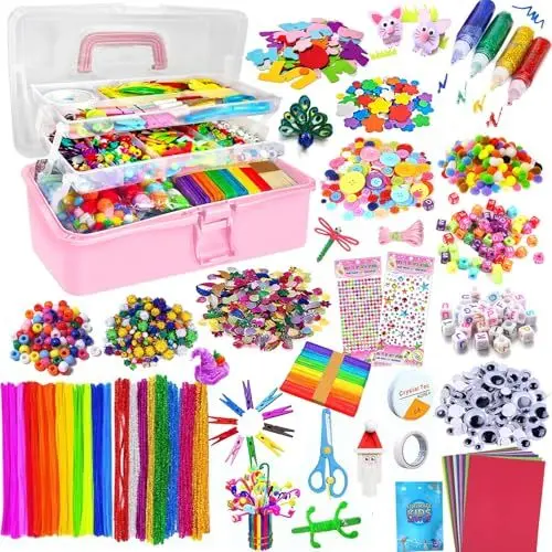 Produktbild: zycBernoi 3000+ Bastelset Kinder, DIY Craft Kits Art Supplies Basteln Mädchen Jungen, Pfeifenreiniger Bunt Bastelkoffer Kinder, DIY Set Zum Basteln und Deko