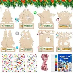 Produktbild: zycBernoi Einzigartiger Holzanhänger zum Bemalen Weihnachten, Weihnachts-Geldhalter,47 Stück DIY Holzanhänger Weihnachten mit Aufkleber, Basteln Weihnachten Kinder