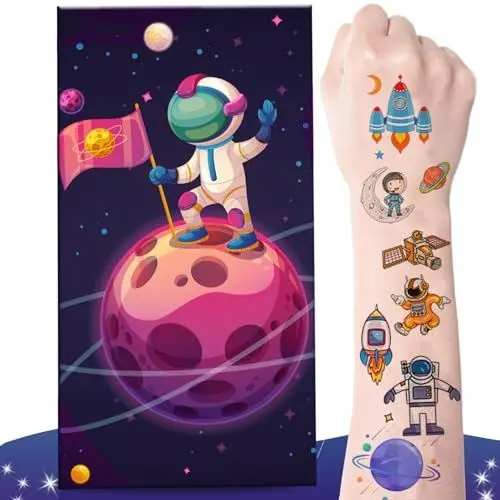 Produktbild: zycBernoi Weltraum Tattoo Kinder, 10 Blätter Temporäre Tattoo mit Explosion Geschenkbox, Überraschung für Kinder Tattoos Gastgeschenke