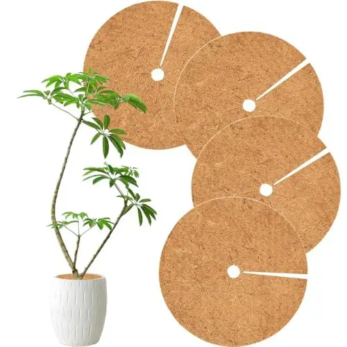 Produktbild: ZYETGH Kokosmatte, 4 Stück Kokos Mulchscheibe Runde 30CM Kokosmatte Pflanzen Kokosmatte Winterschutz Kokosfasermatte Kokosscheibe Filzmatte für Pflanzen Schutz Vor Nässe Frost