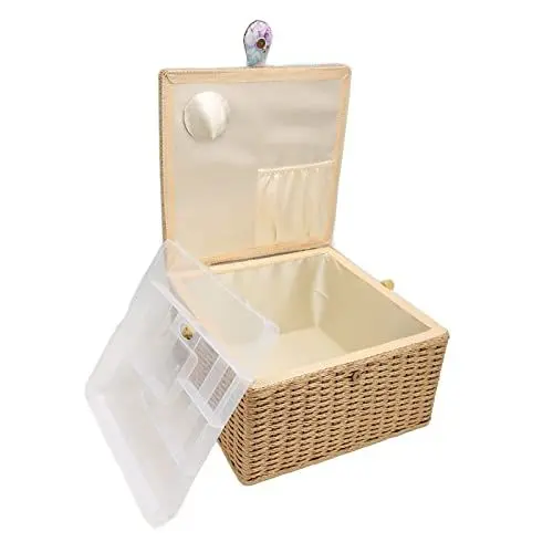 Produktbild: ZYLLZY Nähkorb, Große Kapazität, Leichte Tragbare Näh-Aufbewahrungsbox mit Abnehmbarem Tablett, Näh-Aufbewahrungsbox für Nadeln, Faden, Maßband, Fingerhüte