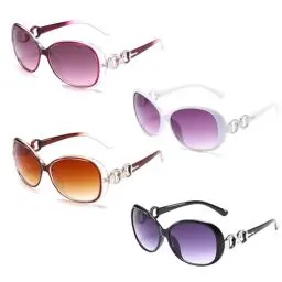 Produktbild: ZYNERY 4 Stück Groß Frauen Sonnenbrillen, Sonnenbrille Damen Polarisiert Groß, Klassisch Vintage Brille Mode mit UV Schutz Sunglasses, 100% UV400 Schutz (Schwarz + Weiß + Lila + Teal Brown)