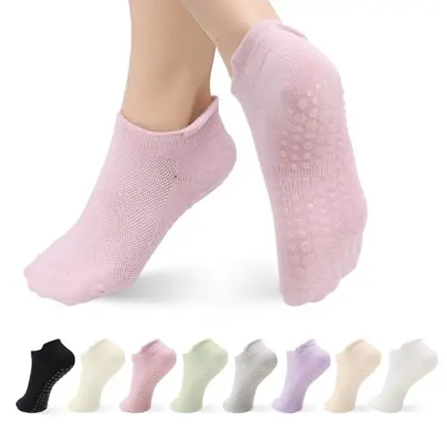 Produktbild: ZYNERY 8 Paar Stoppersocken Damen, Damen Yoga Socken, Damen Pilates Socken, Antirutschsocken Damen, für Yoga Pilates Ballett Trampolin Krankenhaus Barfuß (8 Paar)