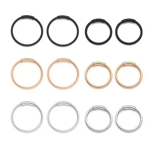 Produktbild: Zysta 12 Stück Edelstahl Nasenpiercing Set Nase Septum Nasenring Clicker Hoop Lippen für Damen Herren