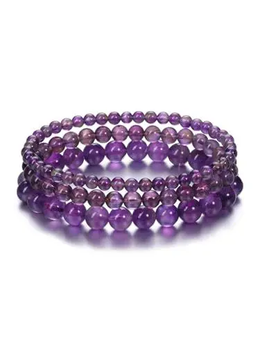 Produktbild: Zysta Perlenarmband Herren Damen Heilsteine Armband Naturstein Kristalle 4mm/6mm/8mm Amethyst Tigerauge Kugelarmband Stretch Armbänder Boho Modeschmuck (Amethyst)