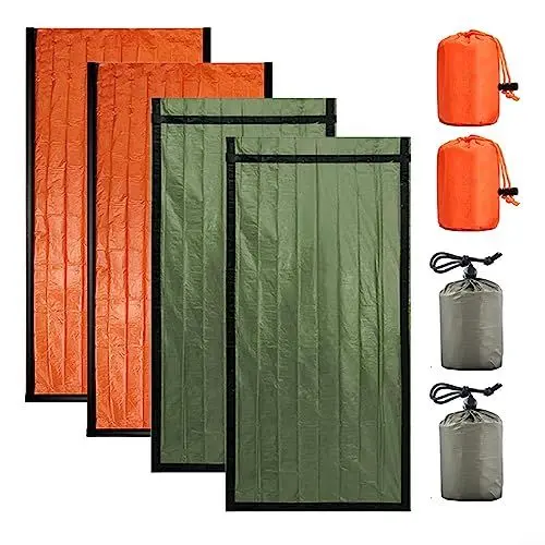 Produktbild: ZYWUOY 4 x Überlebensschlafsack, wasserdicht, leicht, Biwaksack, Camping, Thermosack, Decke, wiederverwendbar für Outdoor-Camping, Wandern